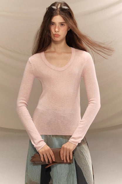 Versatile U-Neck Knitted Base Layer Top