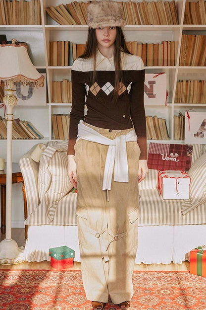 Khaki Fleece-Lined Cargo Pants