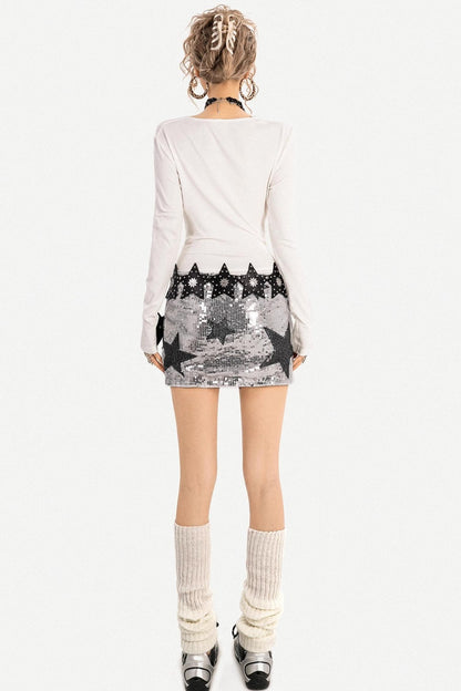 Y2K Metallic Sequin Mini Skirt