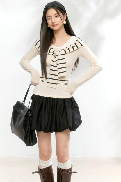 Striped Autumn Knitwear Top Set-Up