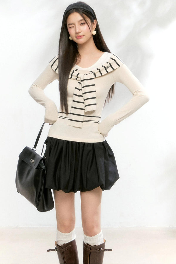 Striped Autumn Knitwear Top Set-Up