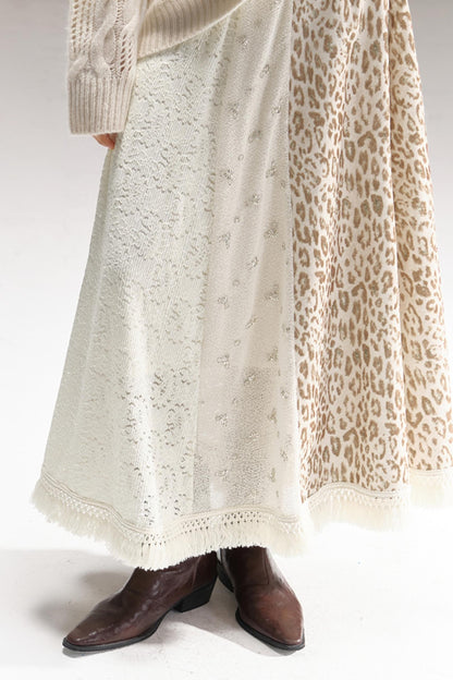 Silk Leopard Print Patchwork Skirt