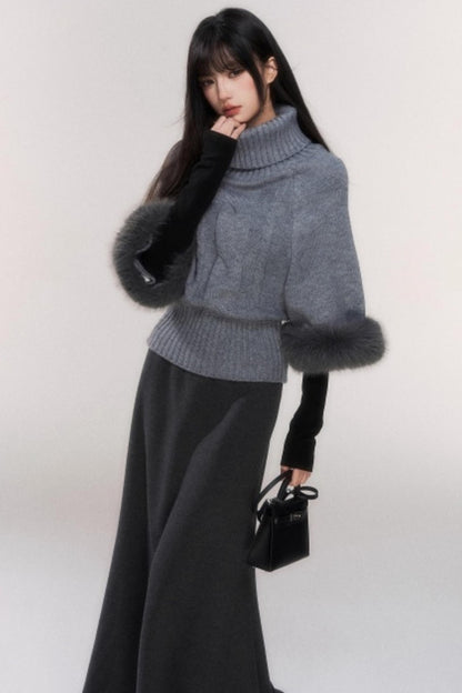Gray Turtleneck Batwing Sweater