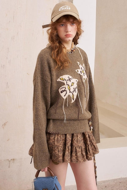 Star Fringe Long Sleeve Knit Pullover Top