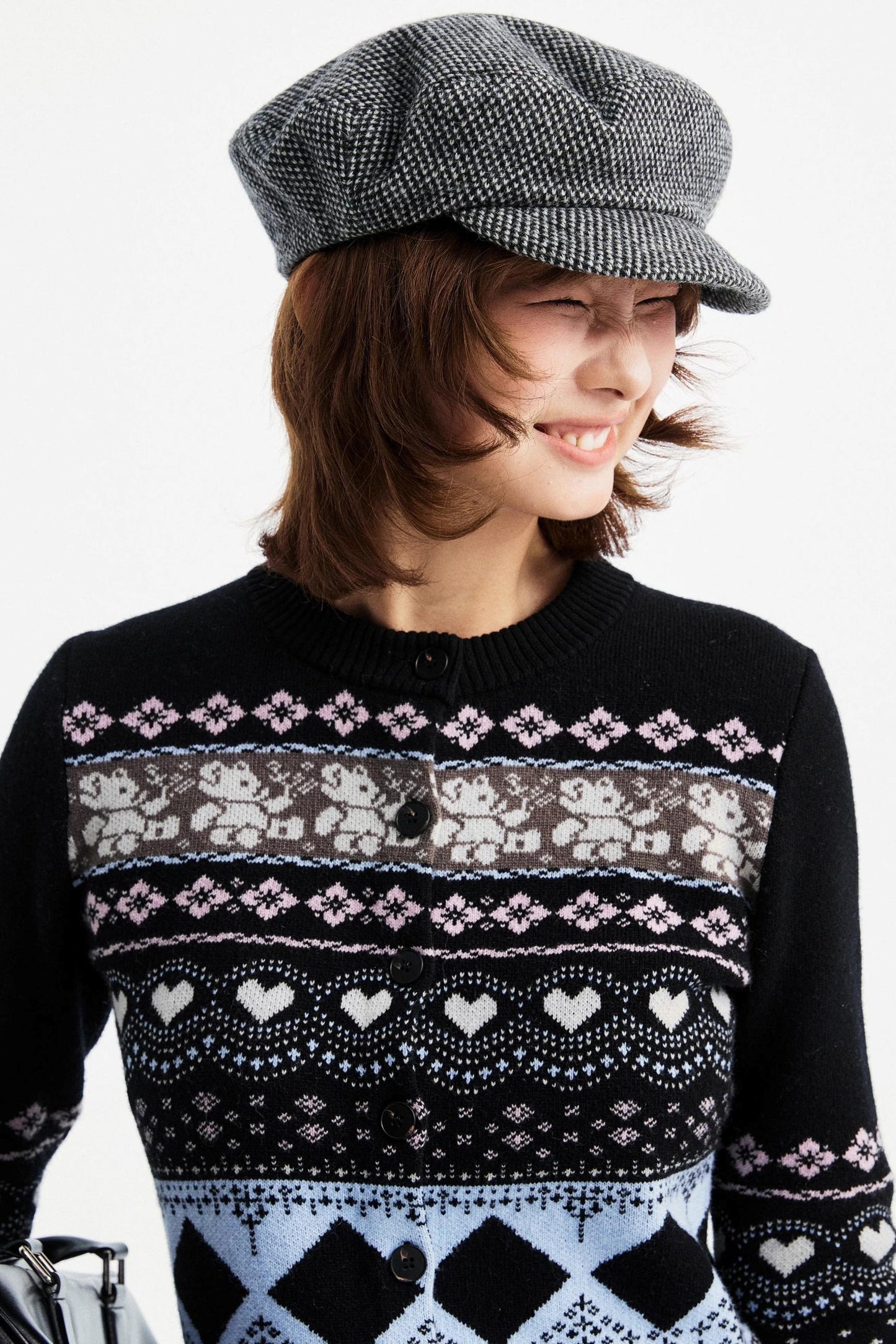 Retro Bear Jacquard Wool Cardigan