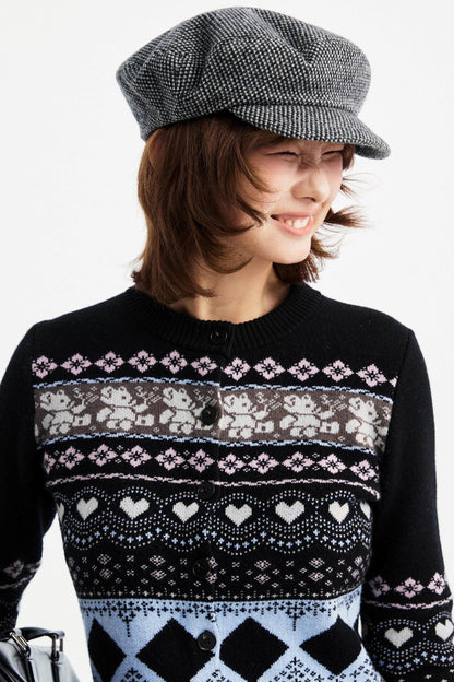 Retro Bear Jacquard Wool Cardigan