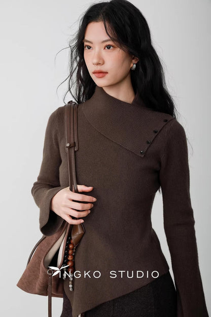 Hollow Slanted Collar Sweater