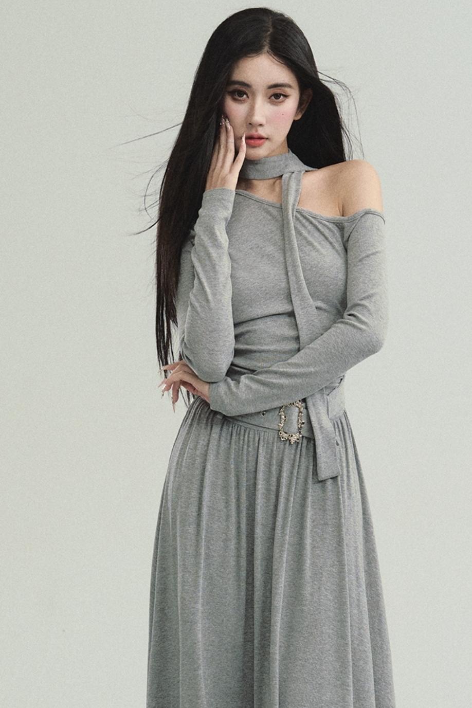 Pure Lust Knit Slanted Shoulder Dress