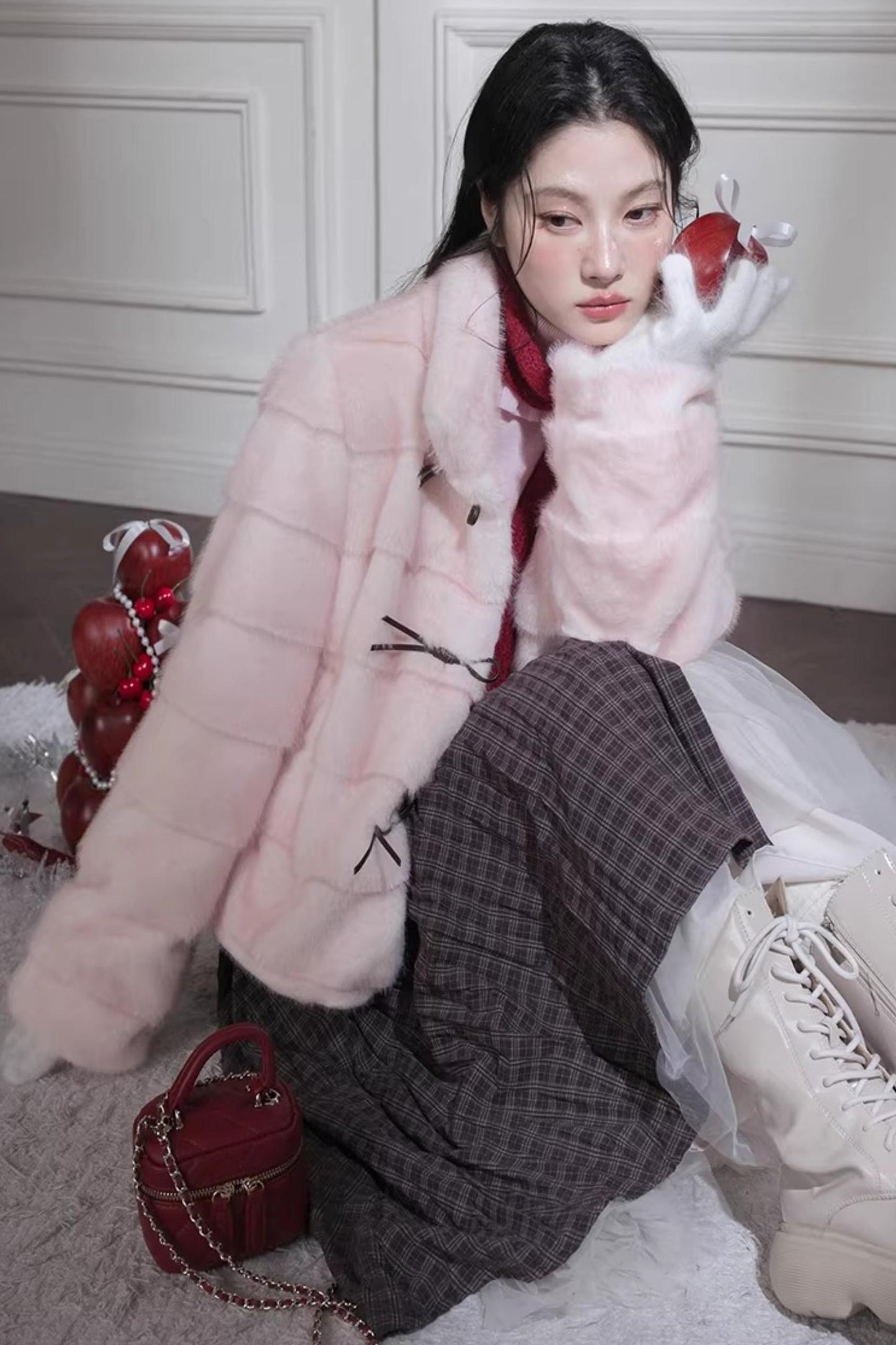 Peach Mousse Fox Fur Jacket