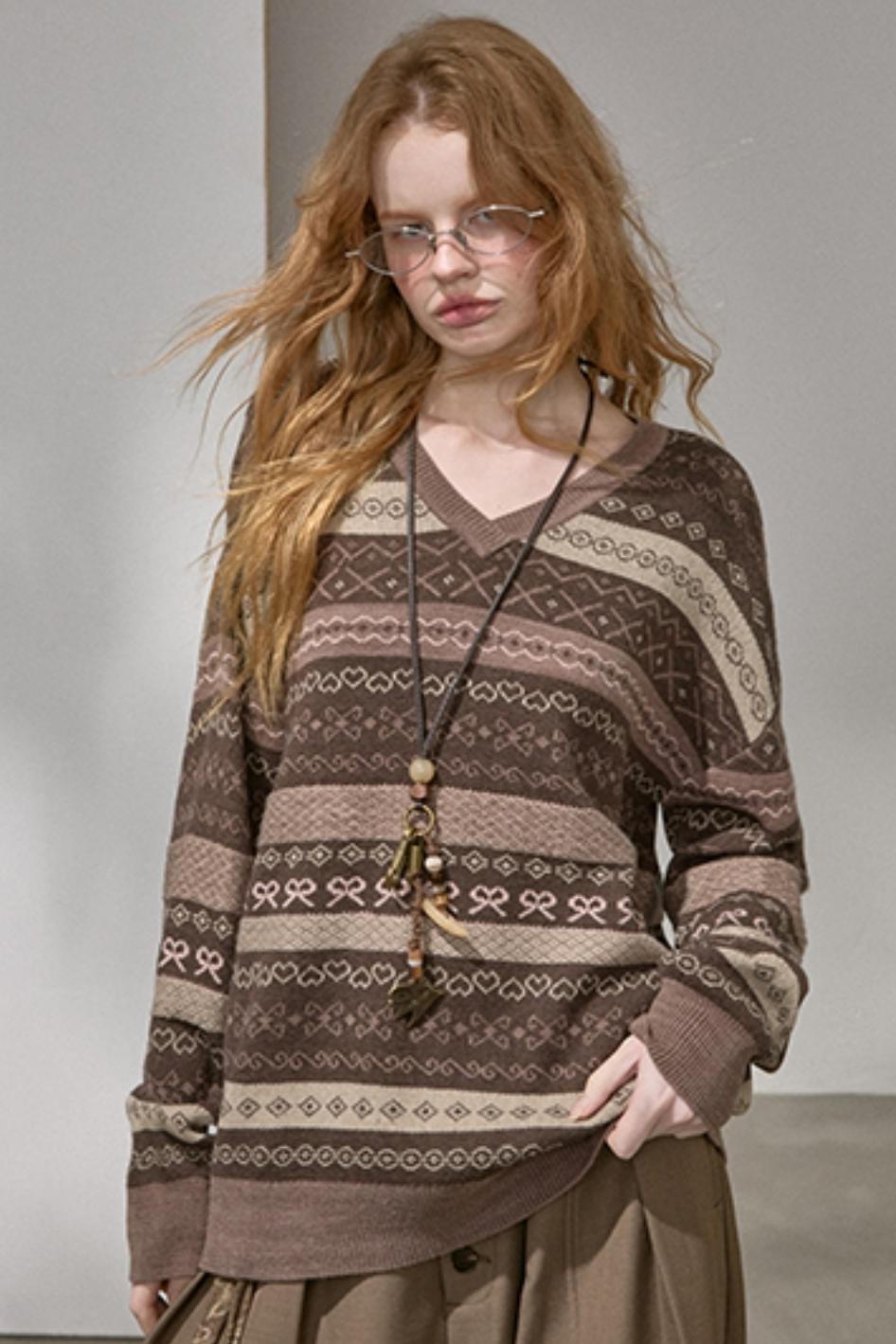 Fair Isle Jacquard V-Neck Top