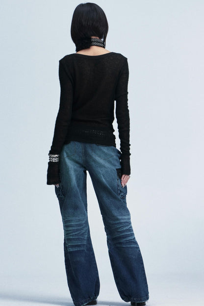 Knitted Mesh Rivet Sweater
