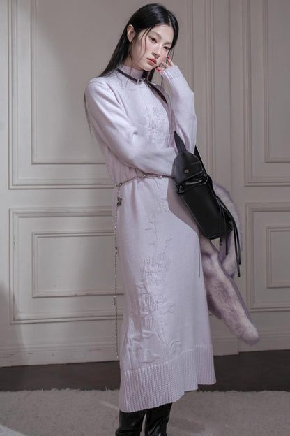 Light Purple Embossed Wool Dress
