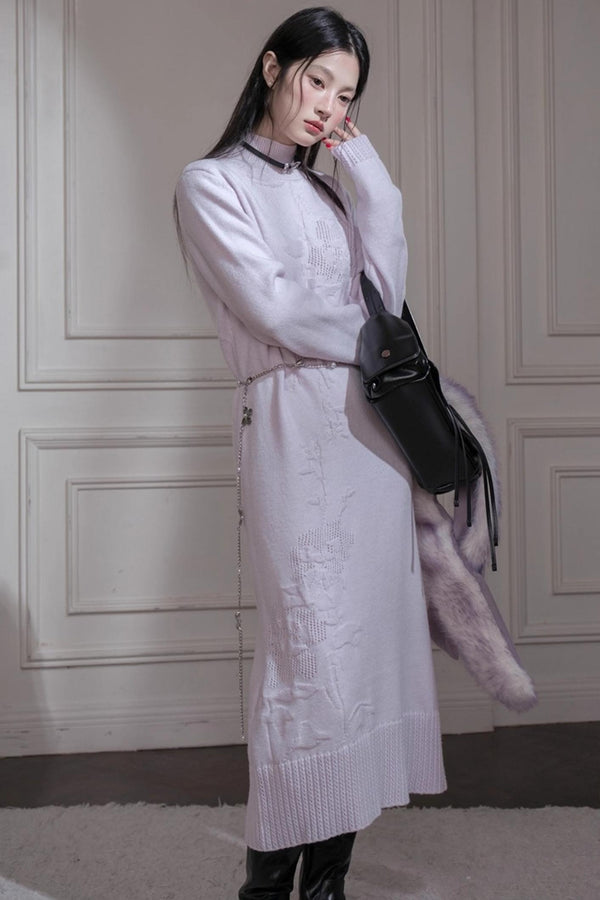 Light Purple Embossed Wool Dress