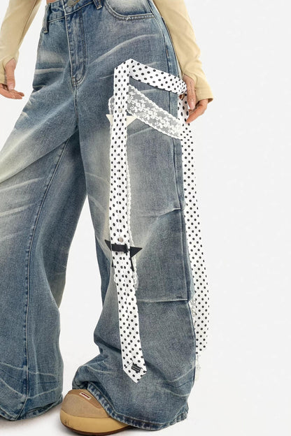 Textured Wide-Leg Denim Pants