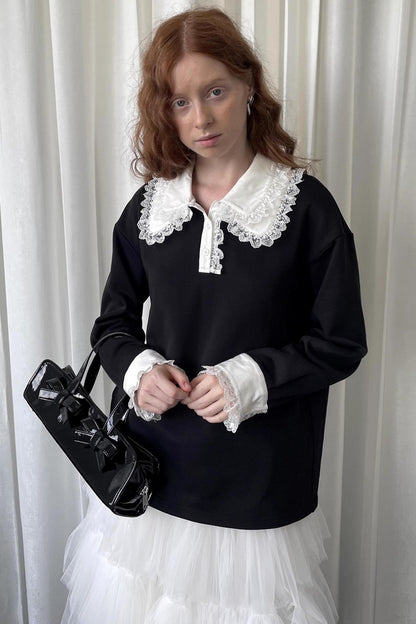 Lace Panel Knitted Sweatshirt