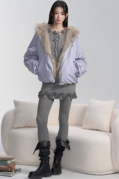 Hooded Plush Reversible Coat