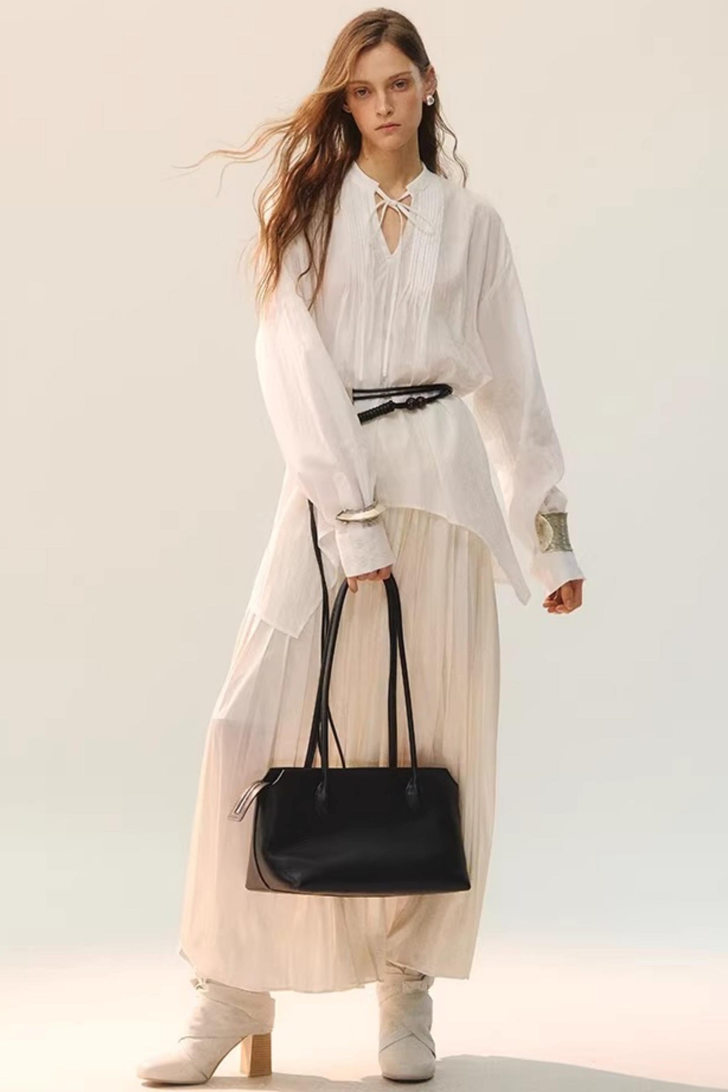 White Fluff Pleated Shirt