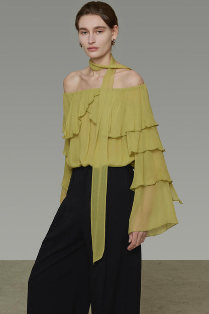 Ruffled Off-Shoulder Ruffled Shirt