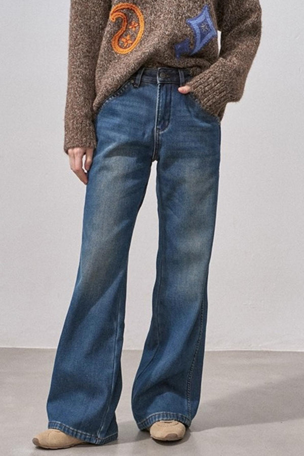 Fleece-Lined Straight-Leg Jeans