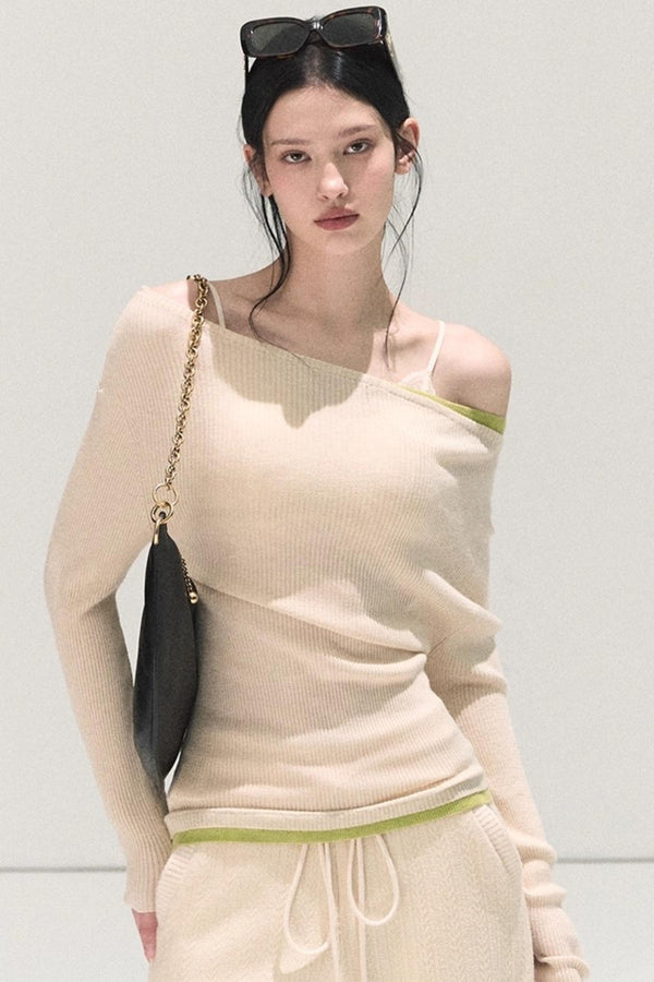 Wool Off-Shoulder Knit Top