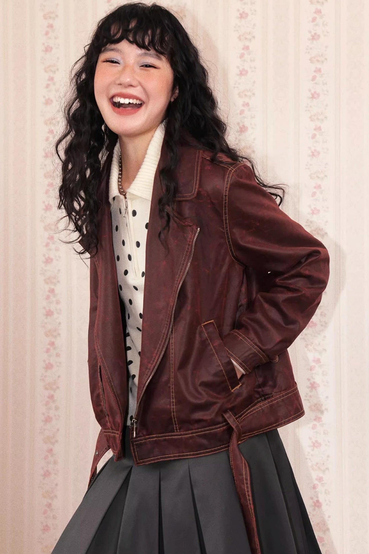 Lapel Cropped Leather Jacket