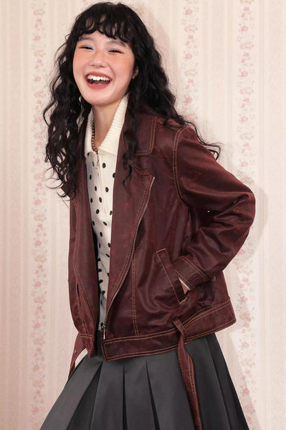 Lapel Cropped Leather Jacket