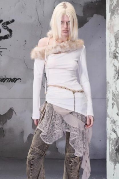 Velvet Rise Fur Collar Base Layer Top