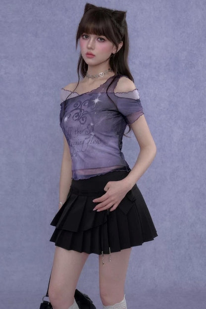 Chemisier violet en résille superposée