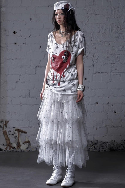 Fairycore Star Tiered Mesh Skirt