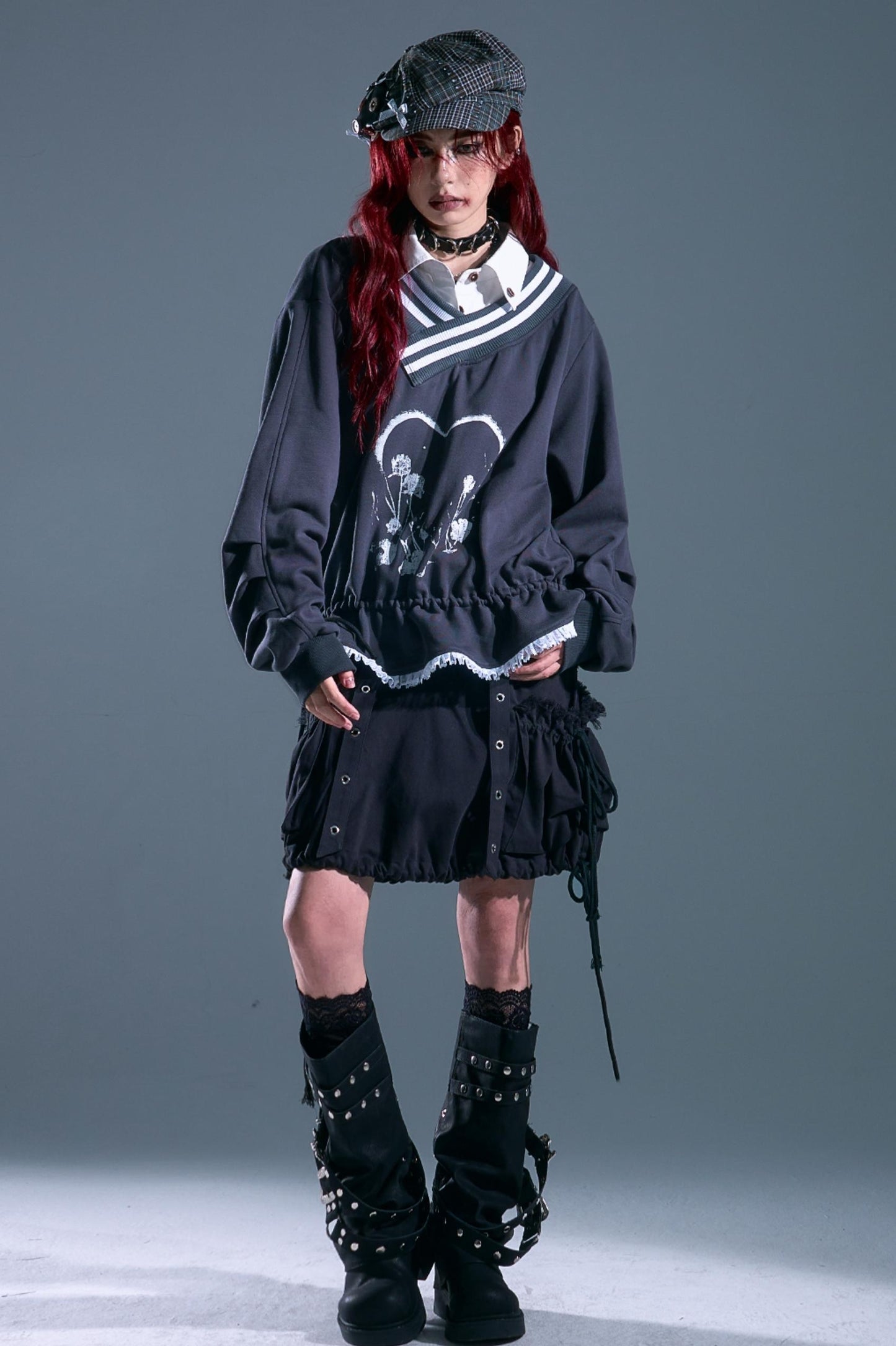 Vintage Punk Asymmetry Lace Sweatshirt