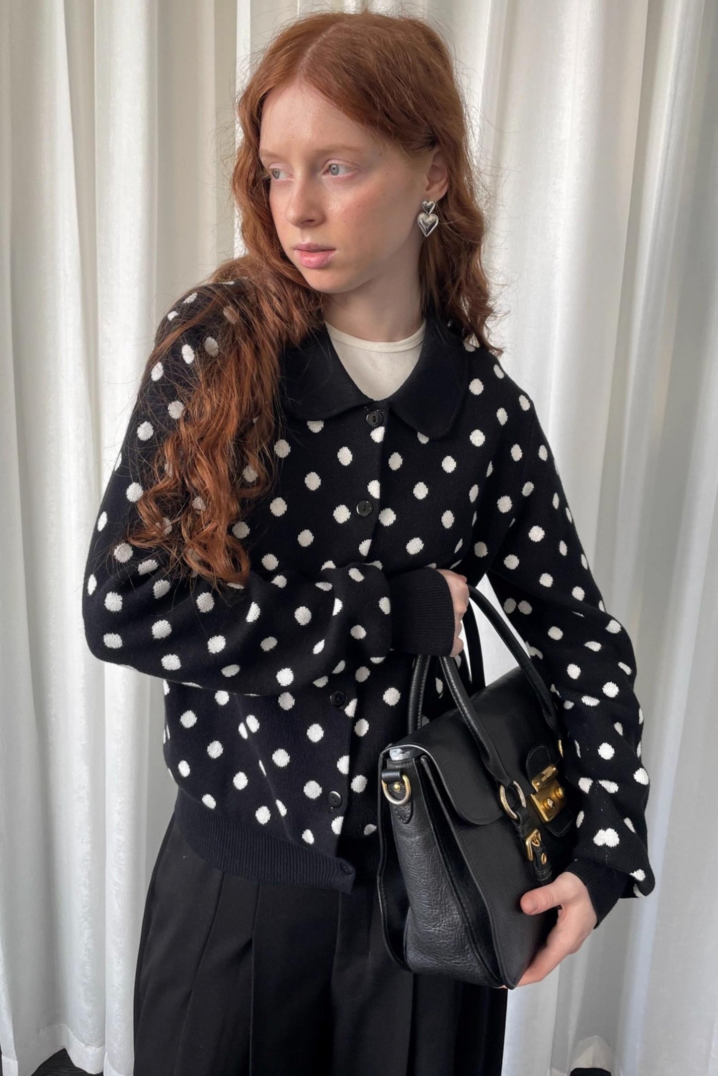 Polka Dot Doll Collar Knitted Cardigan