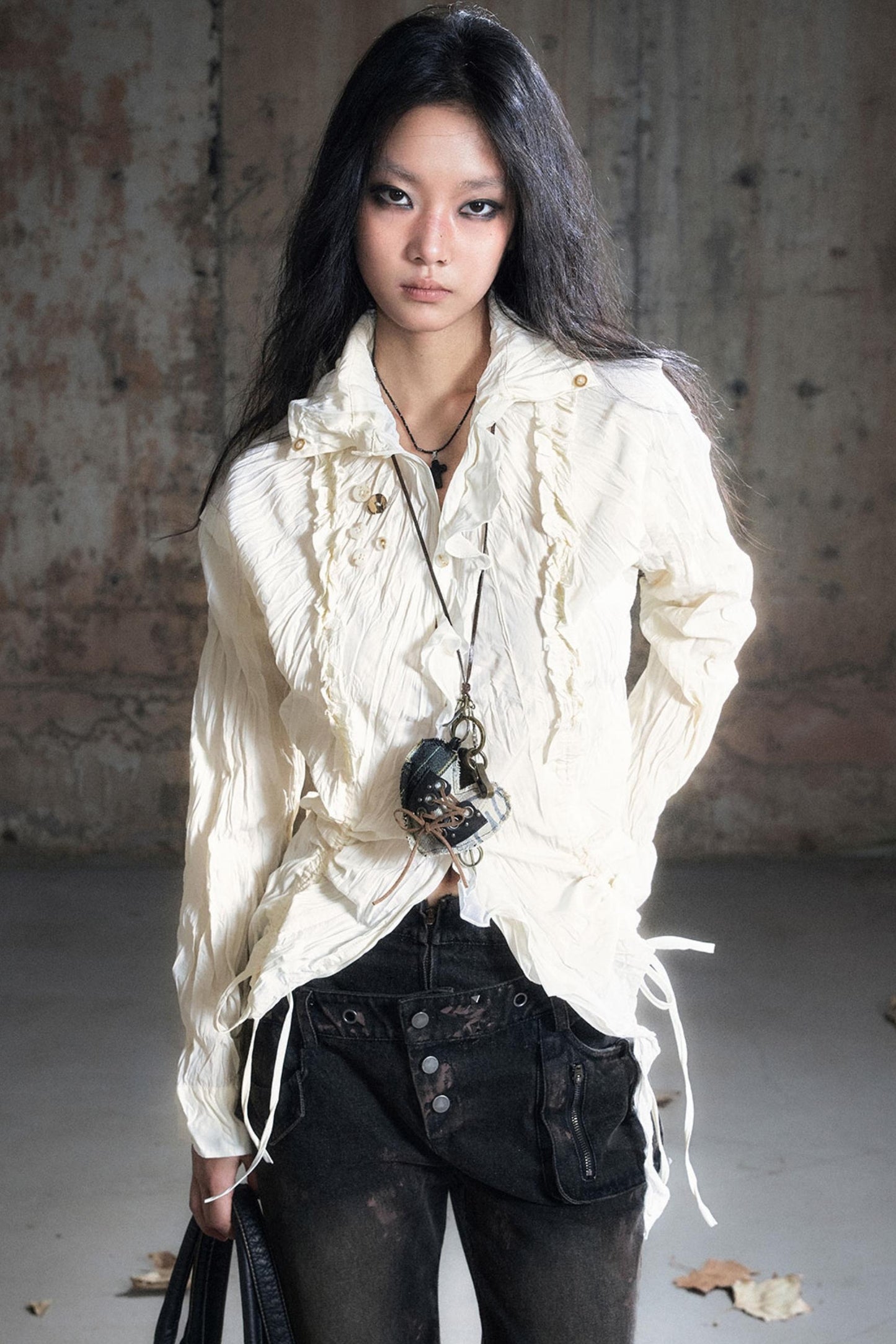 Wander Pleated Distressed Chiffon Shirt