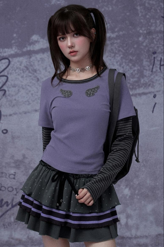 Striped Fake Two-Piece Top