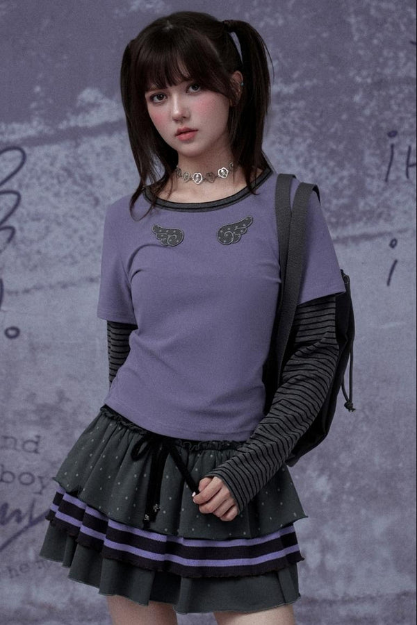 Striped Fake Two-Piece Top