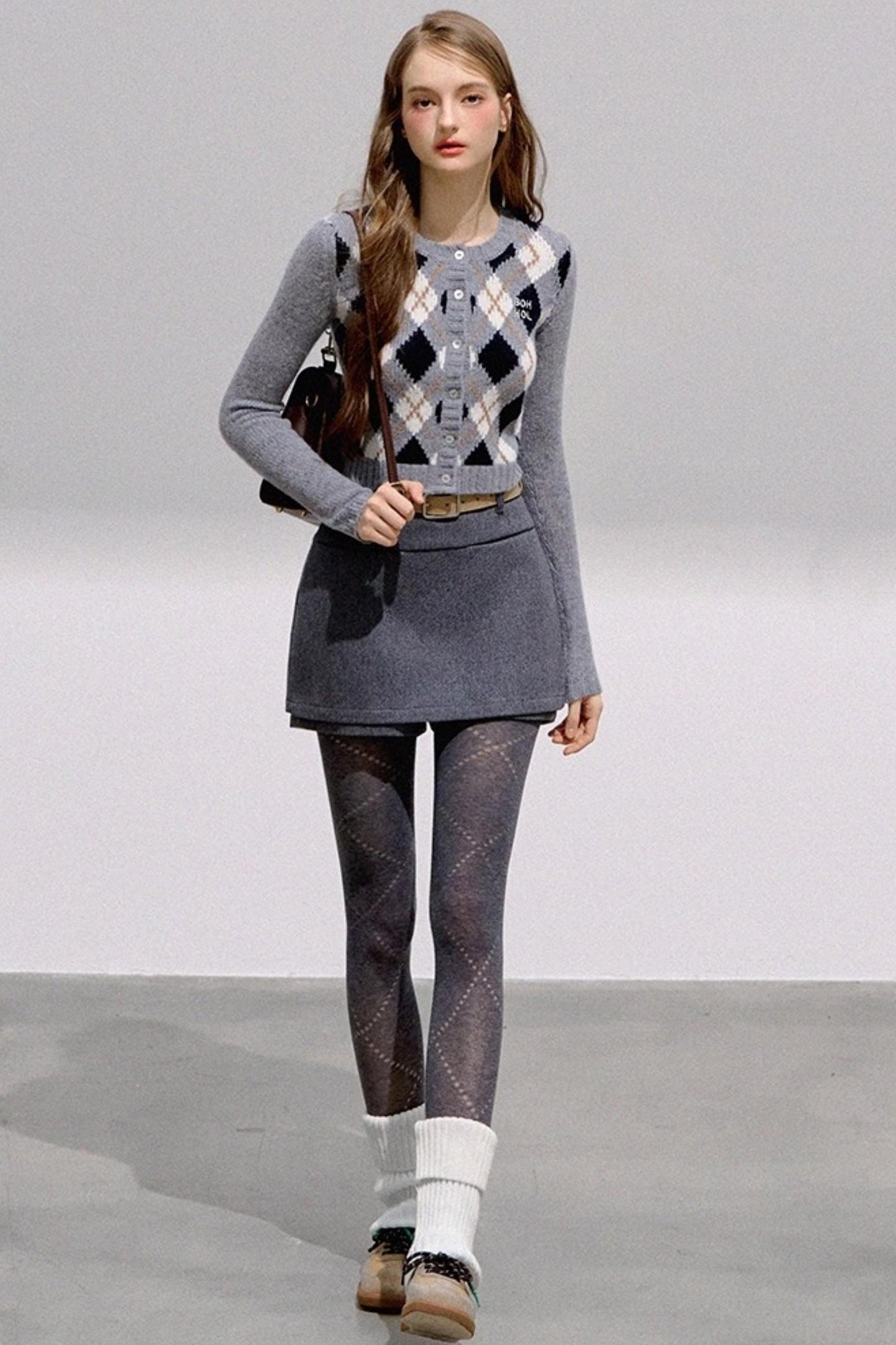 Vintage Diamond Plaid Knitted Cardigan