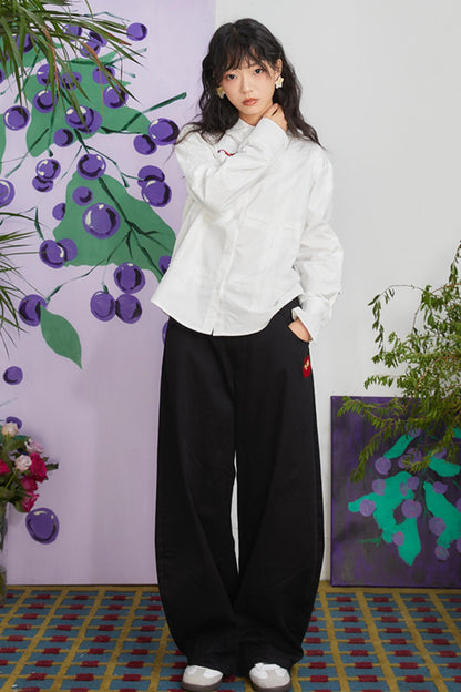 Retro Cherry Blossom Embroidered Pants