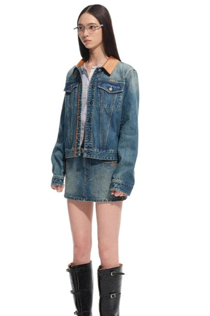 Modern Retro Twill Patchwork Hip Skirt