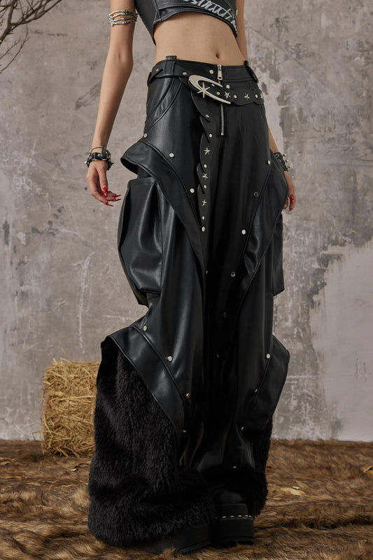 Autumn Punk Wide-Leg Leather Pants