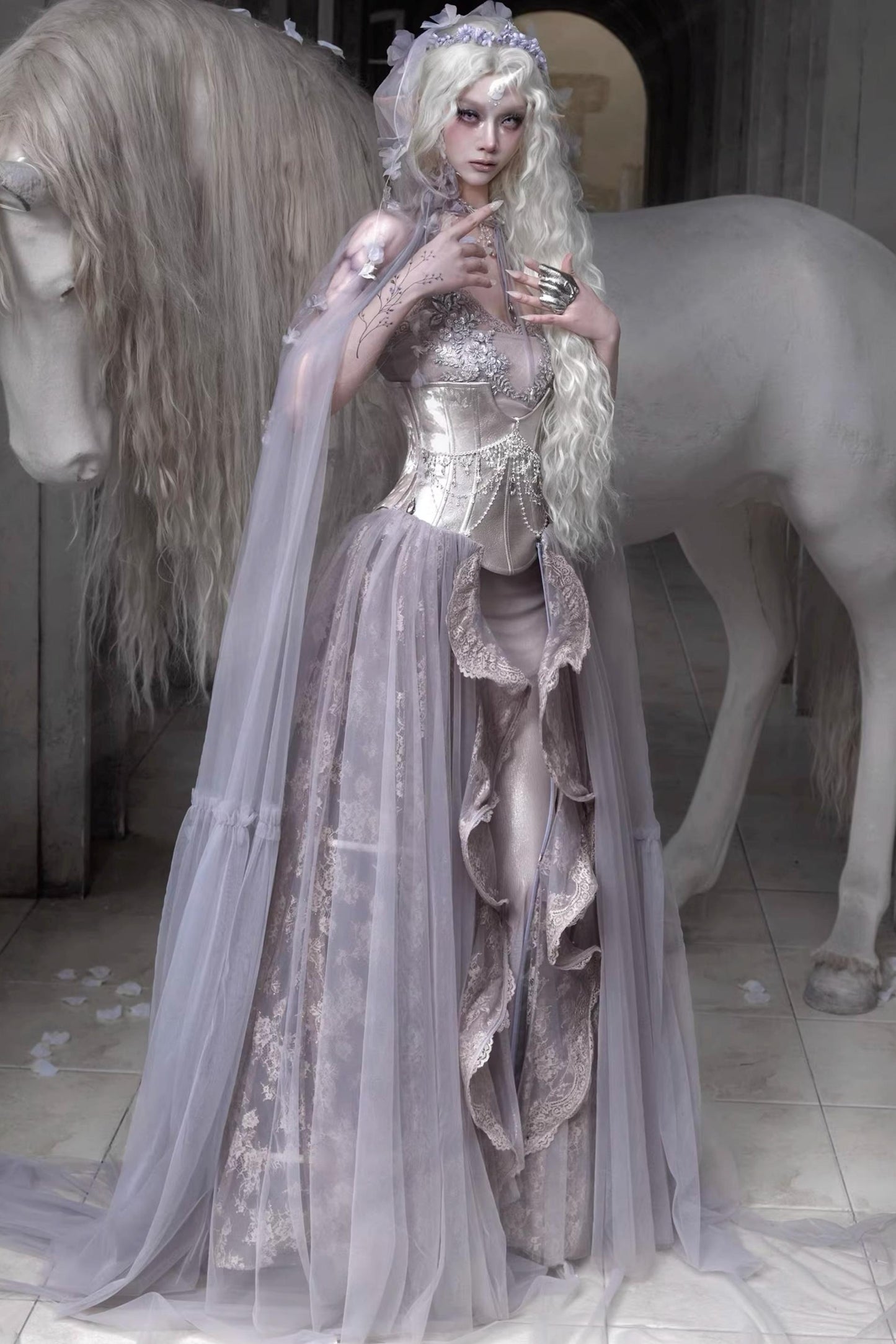 Moonlight Silver Corset Top Set