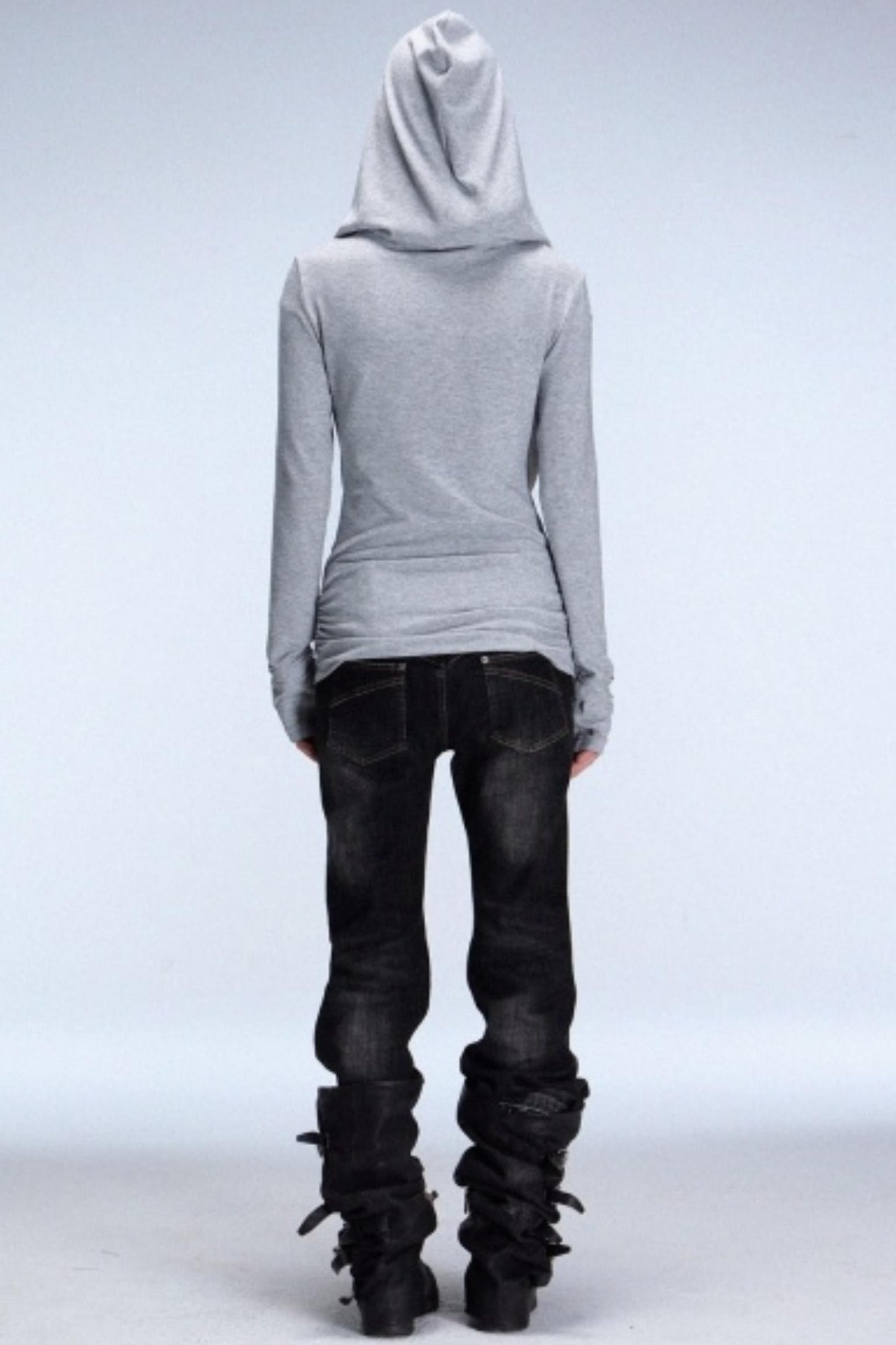 Hooded Metal Buckle Knit Top