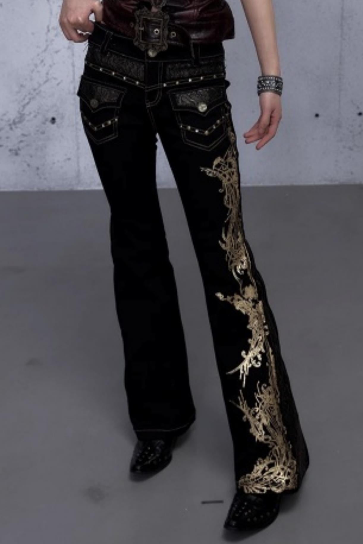 Retro Gold Foil Denim Pants