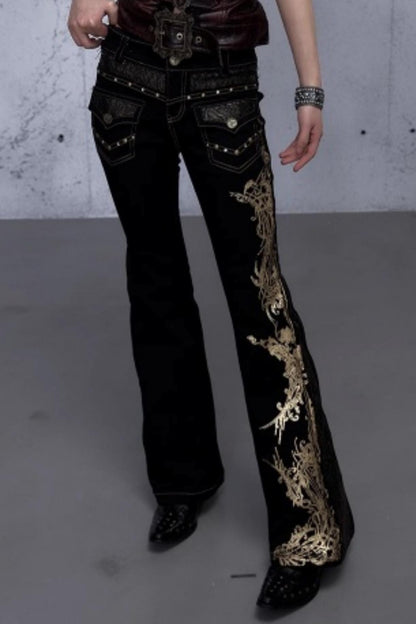 Retro Gold Foil Denim Pants