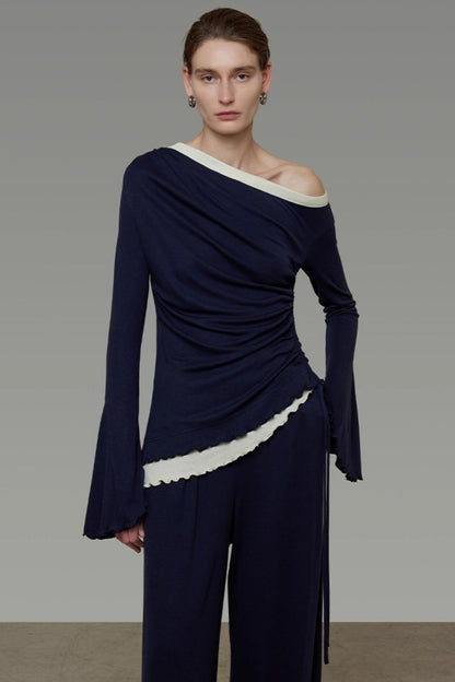 Autumn Shoulder Knit Slacks Skirt Set-Up