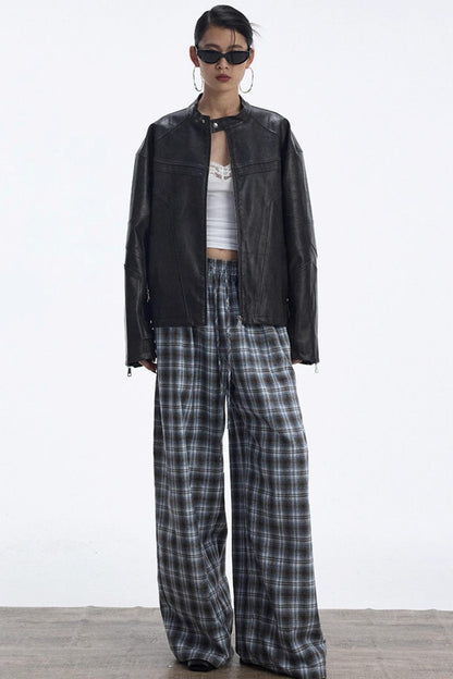 Plaid Color-Blocked Winter Pants