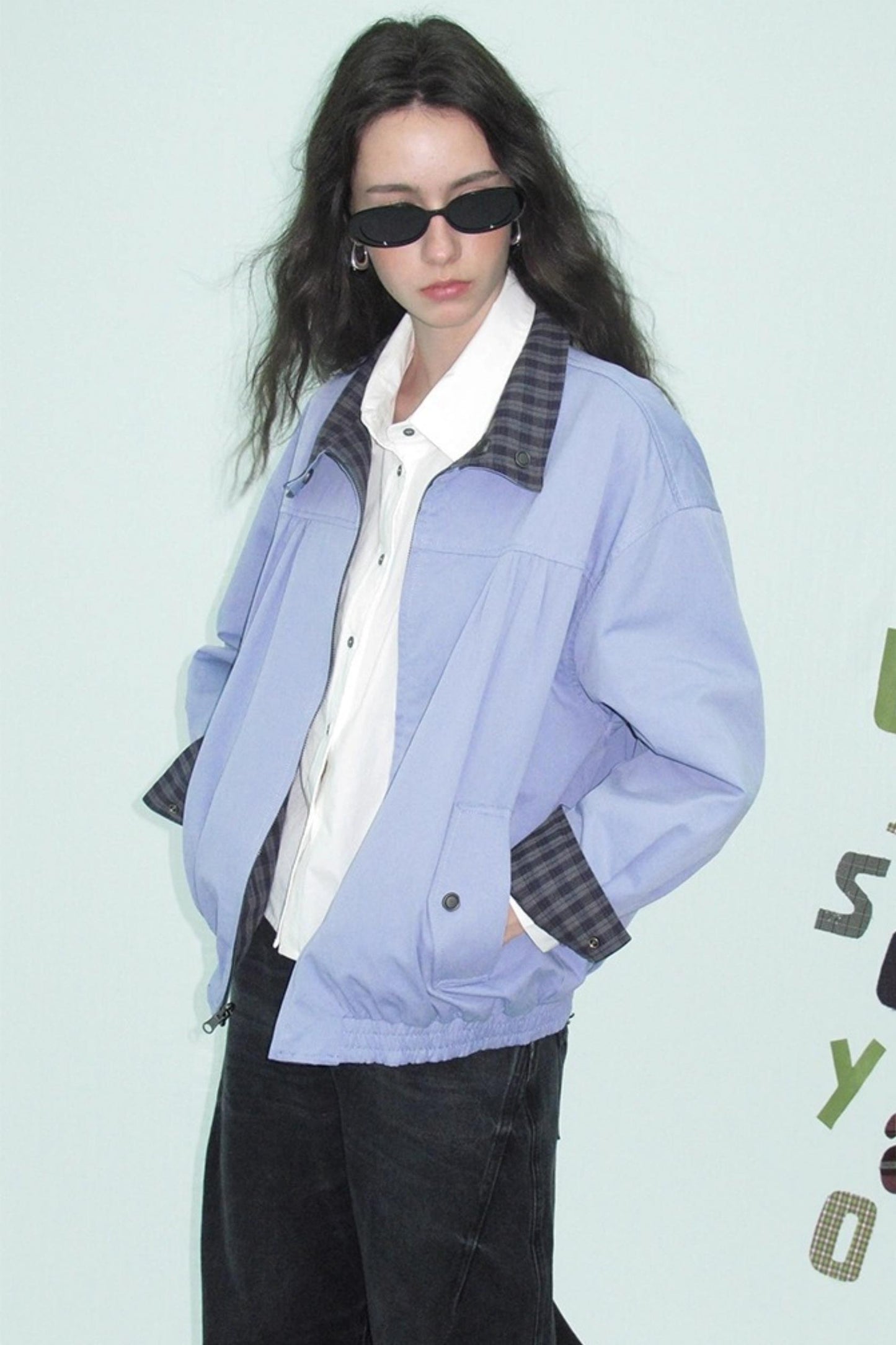 Vintage Plaid Stand-Up Collar Jacket