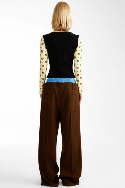 Blue and Brown Contrast Belt Decorative Pants