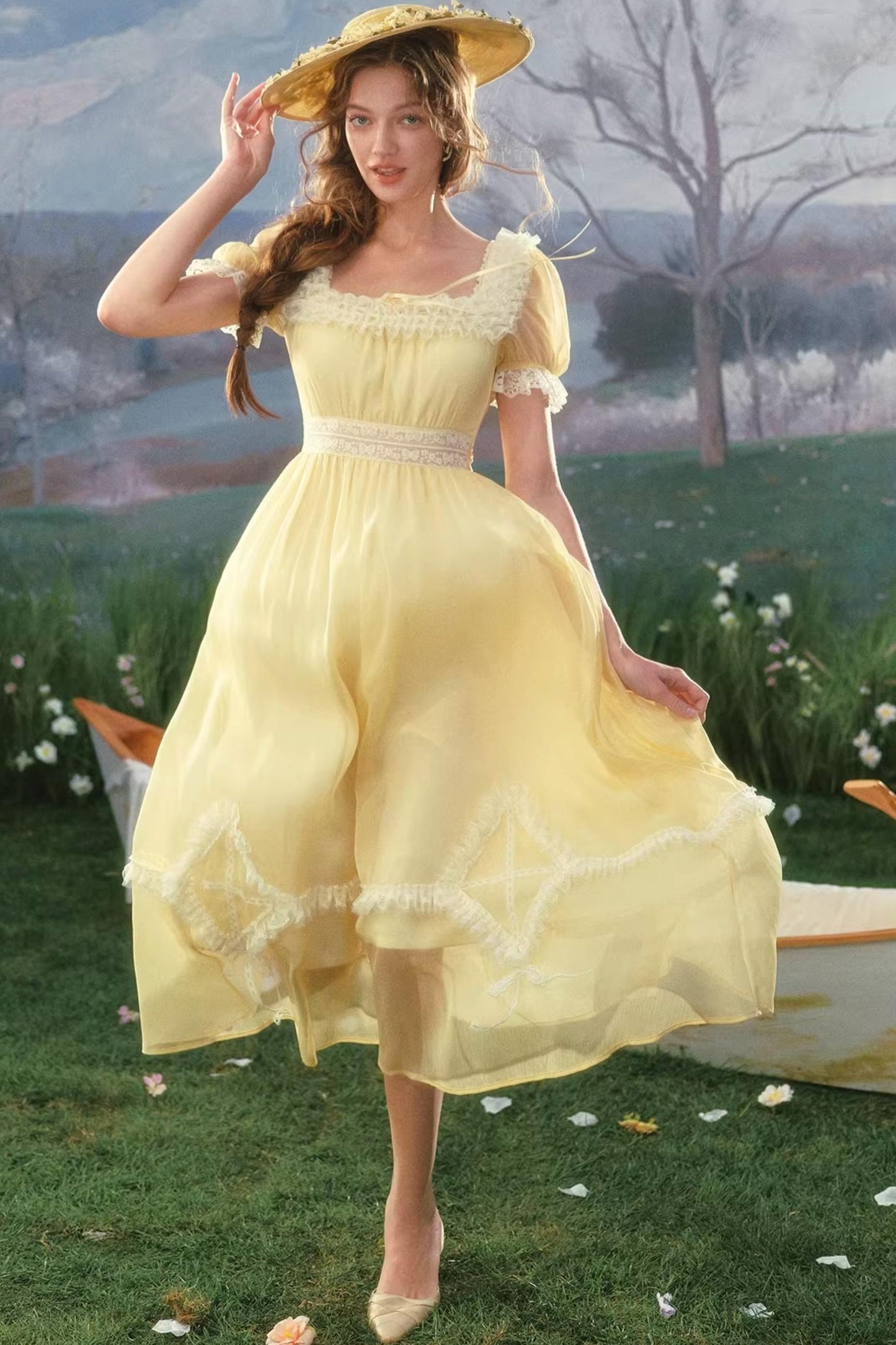 Lace Yellow Retro Dress