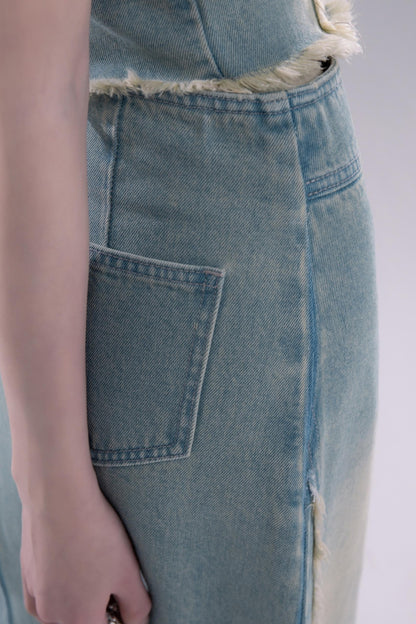 Cold Slit Blue Skirt Set-Up