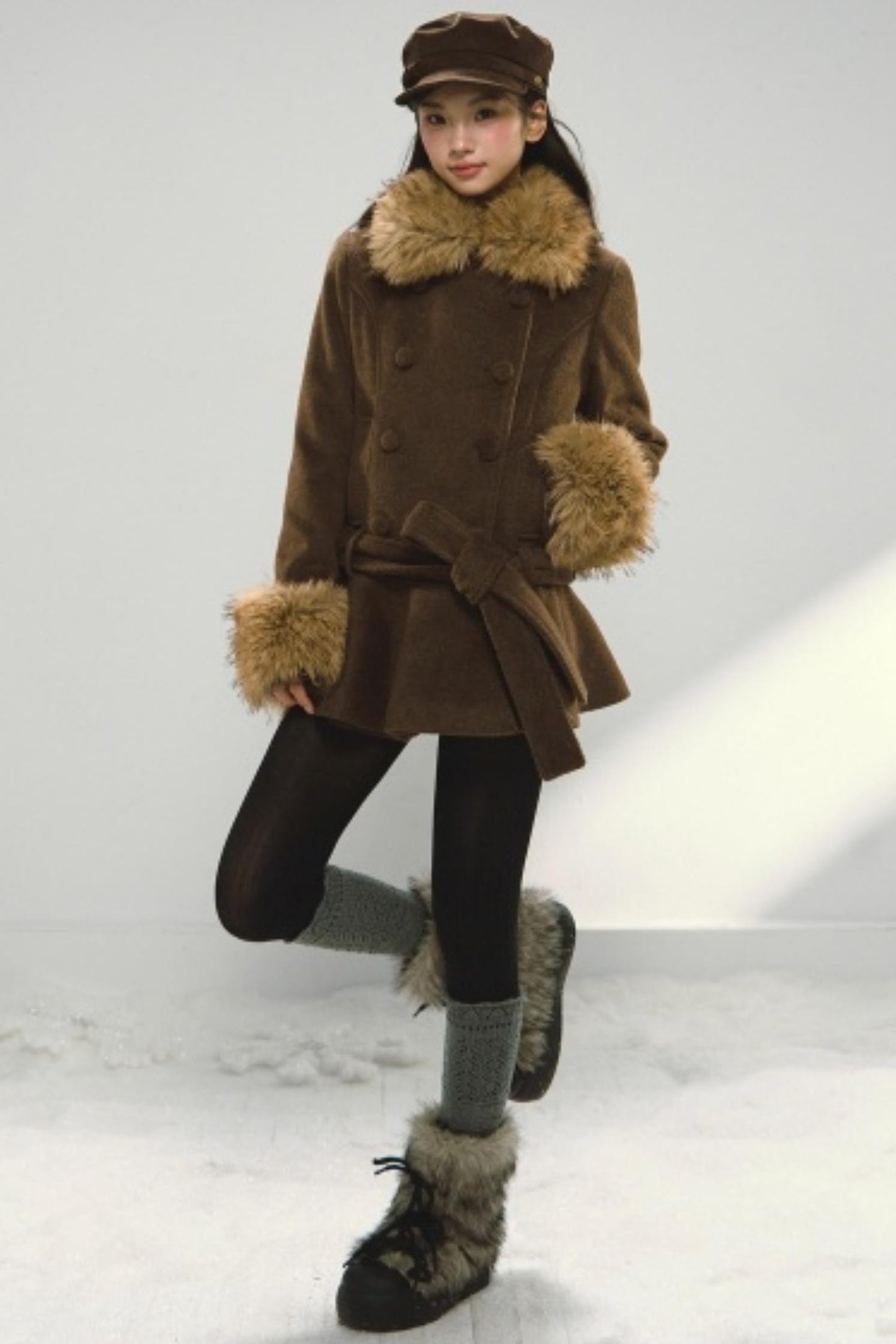 Khaki Ruffled Woolen Coat