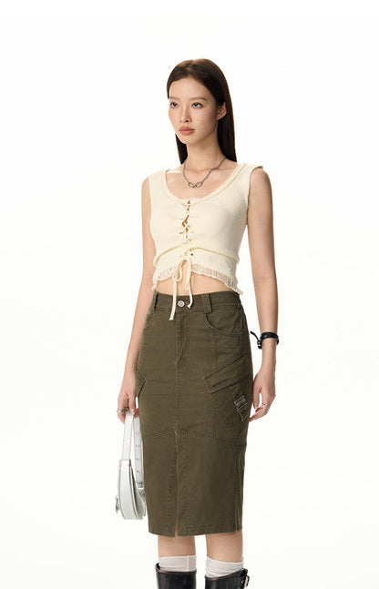 Front Slit Military Work Skirt